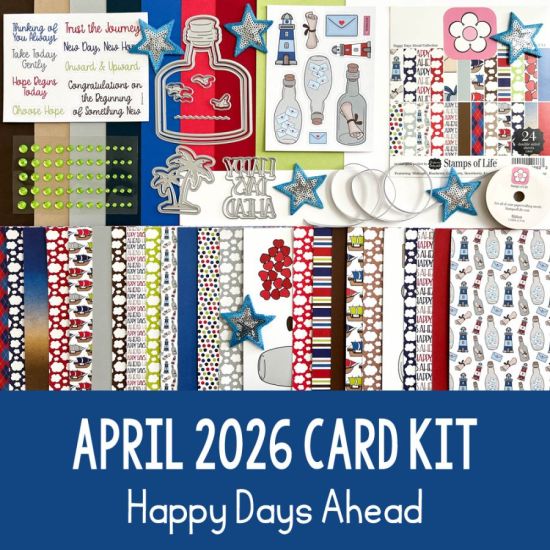 April 2026 Card Kit - Happy Days Ahead Collection
Includes an A1 Message in a Bottle Fold-it Shaped Card
