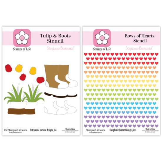 Tulips & Boots, Rows of Hearts Stencils
Comes with the Tulips & Boots Fold-it Club for May 2026 Kit.
