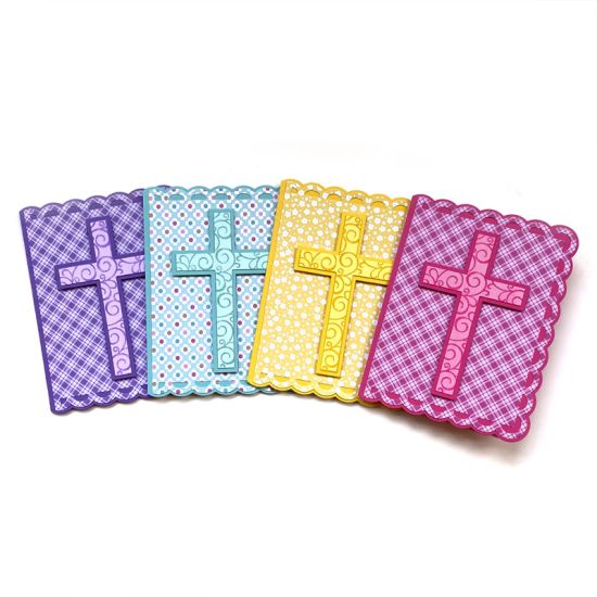 Cross Notecard Set
I created this set to go in a Women's Devotion auction basket. I popped up the Crosses and added shimmer to them with the Spectrum Noir sparkle glitter clear pen.

Card base is Small Scallop A2 Card Base Die Set, pattern on cross is from Christian4HSN2 Stamp Set, Cross Die is from the A2 Cross Flip-it Card Die Set
Keywords: CrossFlipit Christian4HSN2