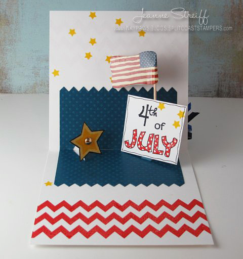 4th of July Pop Up Card (inside)
Pop up card using chevrons2stamp, stars4you and die cuts from Sizzix. 

Inks used: Licorice, Strawberry, Banana
Keywords: chevrons2stamp, stars4you, Colorbox Premium Dye Inks, Sizzix