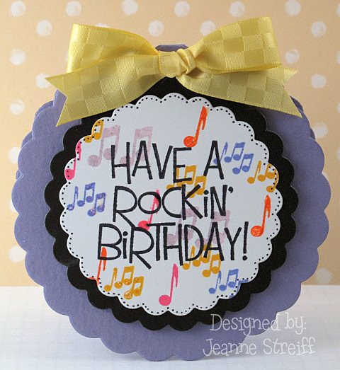 Rockin' Birthday
The image was stamped with Colorbox Premium Dy Inks (Licorice, Grape, Tangerine, Guava, Bubble Gum and Banana). I cut the the card and scalloped circle with Sizzix Scallop Framelits. 
Keywords: guitars2play colorbox Sizzix Framelits