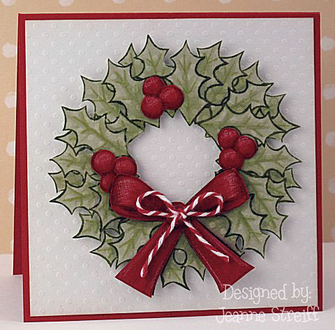 Christmas Wreath
I stamped the wreath on textured green paper and then shaded with Touch Twin markers. I paper pieced the bow and berries.
Keywords: wreath4me