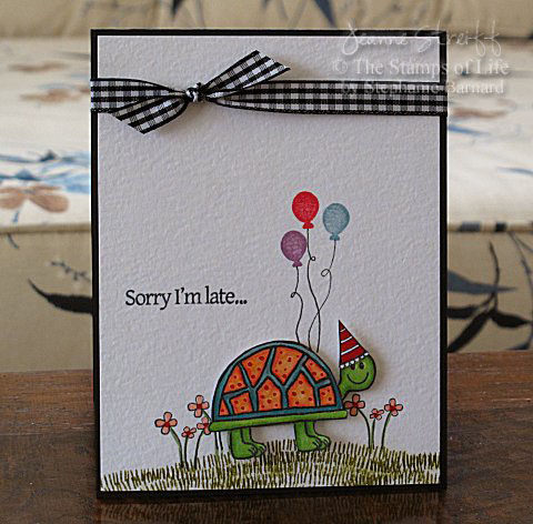 Sorry I'm Late
I used the stamp images from Late4Bday for my card. Image was colored with Copic markers.
Keywords: late4Bday