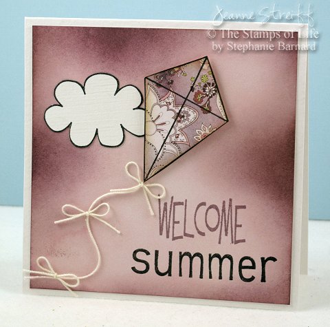 Welcome Summer
I sponged the background with plum ink. The kite and cloud were stamped and cut out. I stamped the phrase (Welcome from Kites2fly, summer with basic4abc).
Keywords: swirls2build basic4abc
