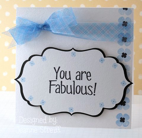 You Are Fabulous
The frame and mat was cut with a Sizzix eclips (Basic Shapes cartridge). I stamped the phrase using Licorice Colorbox Premium Die ink and the flowers from branches4flowers in Sky ink 
Keywords: talk2me sizzix eclips colorbox branches4flowers
