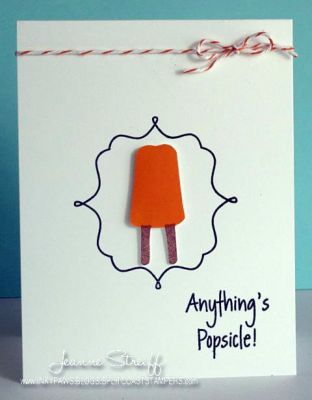 Anything's Popsicle!
I used the frame stamp from Stephanie's Sizzix Fancy Labels 2 for the background of my popsicle. I used Tangerine, Chocolate and Licororice Premium Dye Inks.
Keywords: pops2eat, Premium Dye Ink, Sizzix