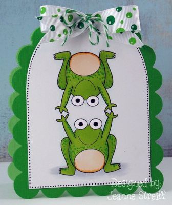 Froggy Friends
The cardback was cut using a Sizzix Bigz die (Scallop Tag) and the image panel was cut with a Framelits Tag die. 
Keywords: sign4froggy