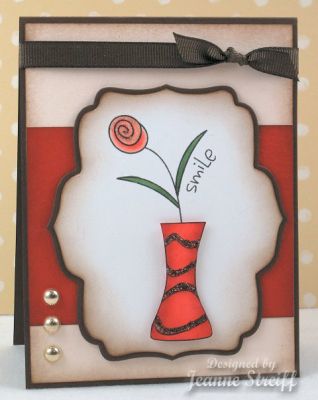 Smile
The flower was colored with Copic markers. I cut the vase out and popped it up on pop dots.
Keywords: flowers2share, PK Glitz