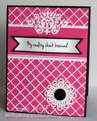 Reality Check
I inked up a Sizzix Texture folder for my card and used the funny sentiment from humor4women.
Keywords: humor4women