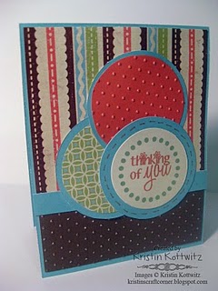 Thinking of You
A little card made using a MojoMonday sketch.  You can see details on my blog at www.kristinscraftcorner.blogspot.com 
