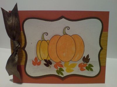 Pumpkins
This was stamped onto water color paper and coloured in with water crayons for that earthy look.
Keywords: Thanks2Fall Oct 09
