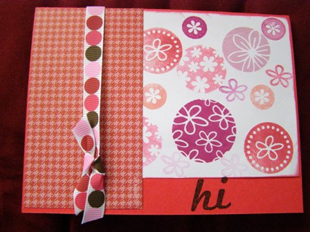 Hi card
I used the stamps to create a patterned paper. Stamped the word Hi underneath.
