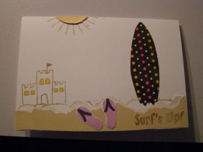 Surf's up card
I tore some Coredinations paper to add some more textured sand to the stamped sand.  I glimmer misted a circle for part of the sun. TFL

