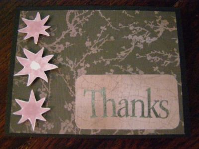 Thanks card
I thought outside the box on this card.  The star/flowers on the right of the card were made using jack-o-lantern eyes. 
