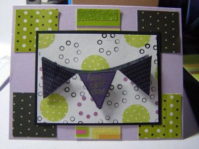 Happy Birthday card
I stamped my own background paper using an old Stampin up circle set in colors that matched my patterned paper squares. TFL

