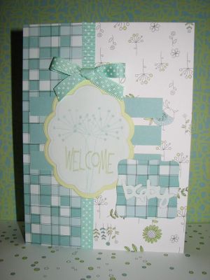Welcome Baby
A stamp from the Kite Kit also. The flowers match the SEI paper SO well!
