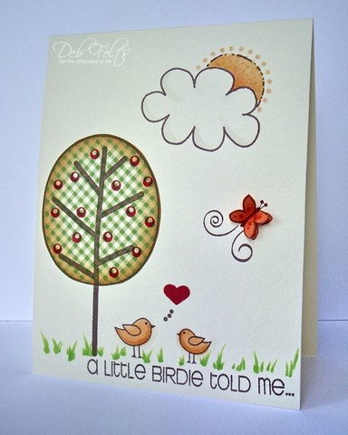 Summer Scene
The butterfly from getwell2you was stamped once on the layer, again on a scrap of paper and cut out with snips...only a very thin stripe in the center is adhered.
