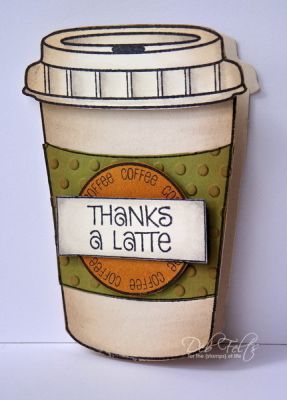 Thanks a Latte!
This is a shaped card, made with the fold along the left side of the cup with the lid stamped an additional time and cut out/popped up on foam dots to complete the shape.
Keywords: coffee4two