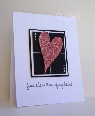 From the Bottom of My Heart
I used some little nestie rectangles (the negatives from another project) as a background for a Melissa Frances glittered chipboard heart.  Fast and easy!
Keywords: thanks2You