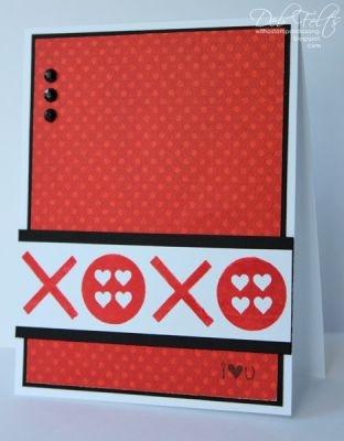 Hugs and Kisses
It is always fun to try to think "out of the box" and come up with different ways to see and use a stamp.  This "x" is the "box ribbon" from birthday2celebrate, and the "o" is from love2hug.  The i <3 u is from hearts2love.

