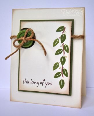 Thinking of You
I stamped some leaves, then drew in a vine and some swirlies with Copic markers.
