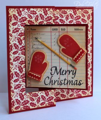 Santa's List
Fun October Afternoon designer papers with a Gibson's toothpick "pencil" and Santa's mittens.
