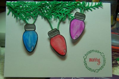 Christmas Branch
I enjoyed Deb's idea so much I just had to try it.  Thanks Deb!  I used my Cricut "Joys of the Season" cartridge to cut my branches and watercolor pencils for coloring the bulbs.
