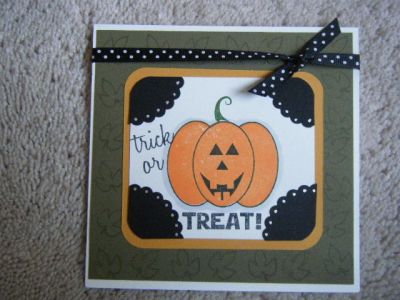 Trick or Treat
Card is 5" x 5".  Scallop punch was used for corners
