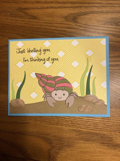 Hermit Crab Card
Used the dies included plus my border die to create the sand bottom.
Keywords: Hermit Crab