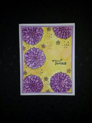 Purple Mums
Heat embossed in black on water color paper and painted with Crayola water colors.
