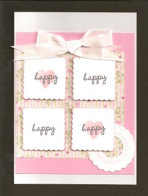 happy anniversary
This card is much prettier than it scans. Behind the 2 "happy"'s where it doesn't show are paler pink stamped hearts, and in that same pale pink the circle at the bottom right says "anniversary". I used 2 different Stamps of Life sets for this card ~ Happy2beCircles and the Love2hug set. Thanks for looking :-)
