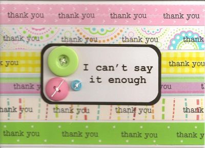 thank you
This was a fun card to create, using the "thanks2you #7" stamp set. I stamped one of the "thank you" stamps repeatedly on 6 patterned paper strips, and also as the inside sentiment. The large sentiment on the front of the card was computer generated. I'm finding that The {stamps} of Life sets, with their many different sizes & fonts, to be incredibly versatile & handy as heck to have on hand!
