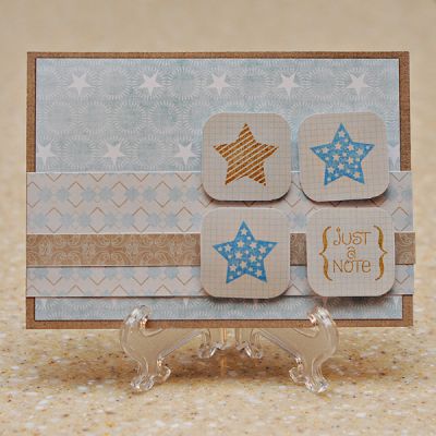 Just a Note hybrid card
Paper is from Blink of an Eye by Kristin Cronin-Barrow and Traci Reed
Adorable card set templates by Shawna Clingerman
bracket stamp from the hearts2love set
stars from the stars4You set
Crystal Blue and Chocolate inks by CTMH
Keywords: minis4circles stars4you