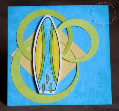 Surf's Up!
DCWV brights cardstock
Prismacolor pencils
CTMH ink - Breeze
Nestabilities circle dies
Summer4Fun stamps
