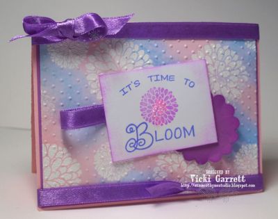 Soft and Pretty -Double Emboss
Made a fun background by embossing the solid Mum and then using bubblegum and sky ink. THen I ran it through an embossing folder for extra texture

