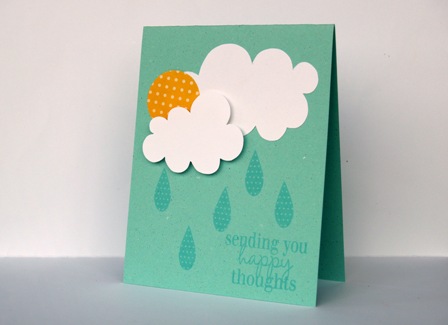 sending happy thoughts
i hand cut the clouds for this card, used the small butterfly wings for the raindrops and a circle punch for the sun!
