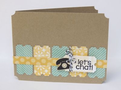 *Let's Chat Ticket Background card
The tickets work really nicely as a background! I used a small circle punch for the card corners, to echo the ticket shape.
Keywords: phone4you