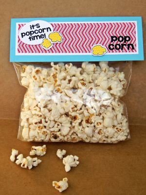 *It's Popcorn Time bag topper
I filled a sandwich zip top bag with popcorn and then folded cardstock over the top to create the topper. A quick fun favor for a Movie Night, sleepover or party!
