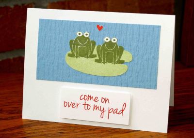 Come on over. . .
Giggle giggle, I love how these froggies turned out! LOVE the crepe card stock from Discount Cardstock for my water.
