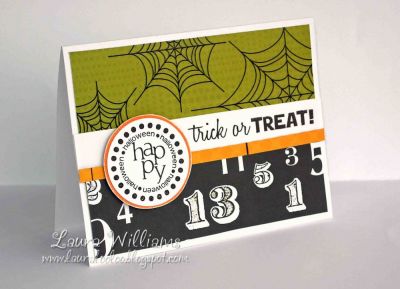 Happy Halloween - Trick or Treat!
SEI patterned paper.  I used the dotted circle stamp from the September set - it works perfectly outside of the Halloween circle! I love that!!! :)
