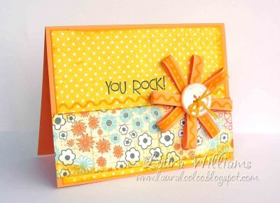 You Rock
using the sentiment from Thanks2You, and Quick2Border for the swirly stripe across, as well as the flower.  I stamped the borders onto thin strips, and bent them around, and overlapped them to create the flower. :) Thanks for looking!
Keywords: quick2border