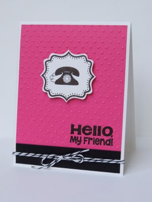 Hello My Friend
I stamped the sentiment and THEN embossed the card stock (Dots and Flowers 2 pack) for my background. The fabulously versatile frame is from stamps4fancylabel (and coordinating die set Fancy Label)
Keywords: phone4you stamps4fancylabel 