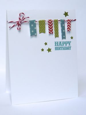 *Happy Birthday banners
A sweet and simple birthday card, using the dies from the ticket set, to create a little bitty banner!
