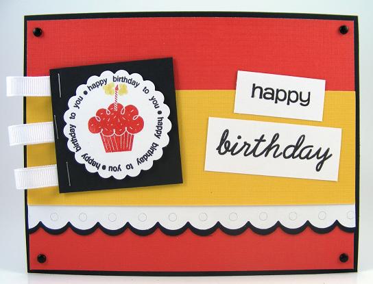 Scalloped Happy Birthday Card
This card features the January, 2010 release called HappyBday2You set.  It also has Sizzix die products (scalloped circle and the scalloped borders).
