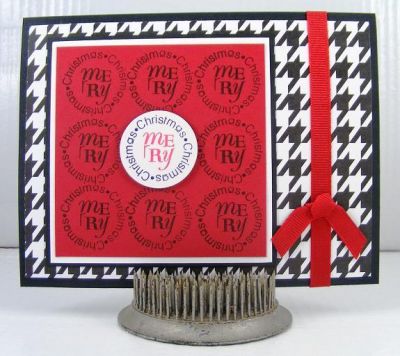 Houndstooth Merry Christmas Card
Quick and easy card featuring the November set called Joy2Christmas.  The patterned paper is by The Paper Studio.  The ribbon is by Offray.  
