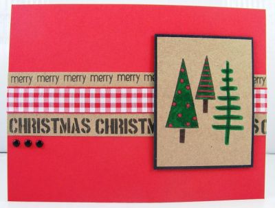 Red/Kraft Merry Christmas Card
The Joy2Christmas November release is so much FUN to use.  Here is a quick and easy card using a few basic supplies.  :)
