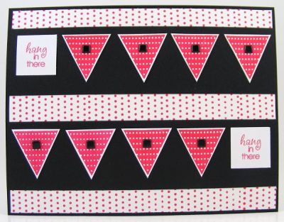 Hang In There Card
Make your own polka dot paper with the backgrounds2build clear stamp set.  The banners and sentiment are from the banners4all clear stamp set.  
Keywords: SOL backgrounds2build