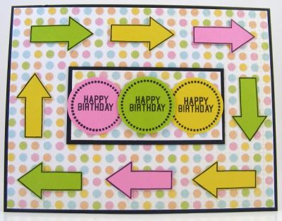 Pointed Birthday Card
This card uses the arrow stamp from the cars2drive clear stamp set.  It also features stamps from the Back2Basics clear stamp set.
Keywords: cars2drive