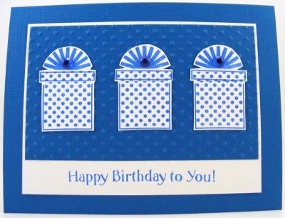 Birthday Presents Card
birthday2celebrate is the fun set I used to make this quick and easy card.  The            embossing folder is by Sizzix.  :)  Thanks for looking!

http://bevscreativepath.blogspot.com/
Keywords: birthday2celebrate
