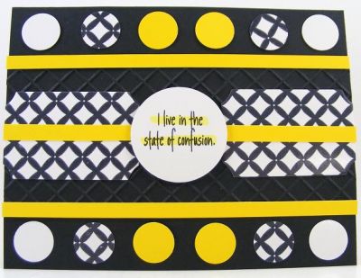 State Of Confusion Card
Stamped pattern2love and then cut out ticket shapes using Sizzix Ticket Framelits.  The sentiment is from humor4women.  :)

http://bevscreativepath.blogspot.com/
Keywords: pattern2love